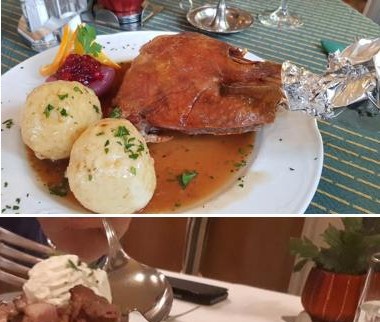 Gebratene Entenkeule mit Kraut-Erdäpfelpuffer